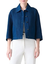 Textured Striped Denim Button-Front Jacket