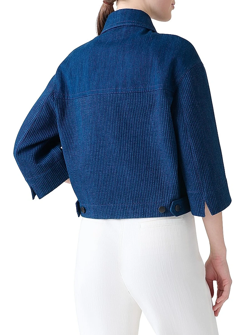 Textured Striped Denim Button-Front Jacket