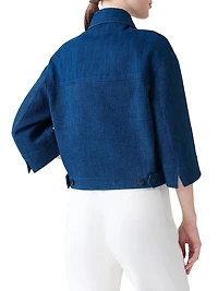 Textured Striped Denim Button-Front Jacket