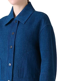 Textured Striped Denim Button-Front Jacket