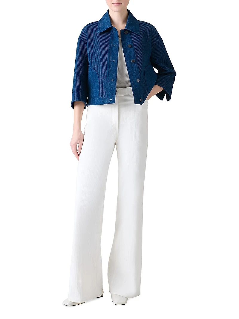 Textured Striped Denim Button-Front Jacket