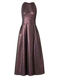 Metallic Crepe Belted Midi-Dress