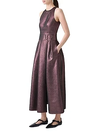Metallic Crepe Belted Midi-Dress