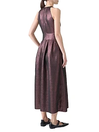 Metallic Crepe Belted Midi-Dress
