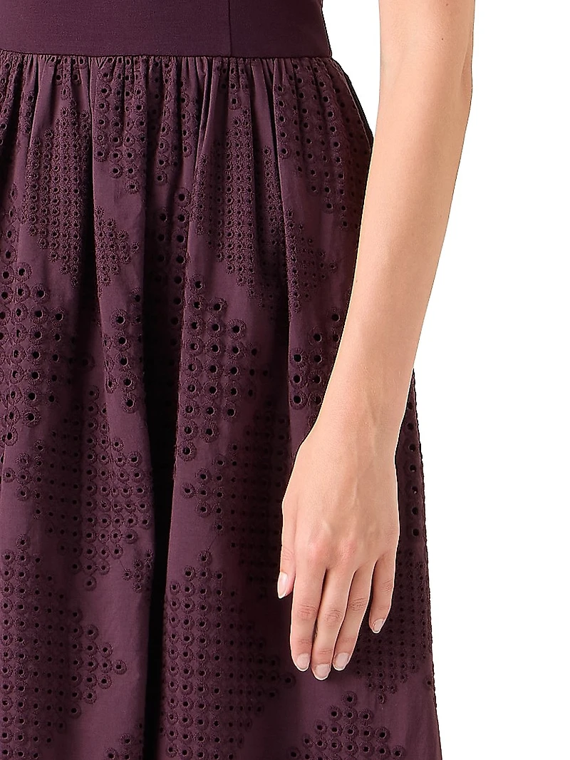 Wool Belted Eyelet-Trim Maxi Dress