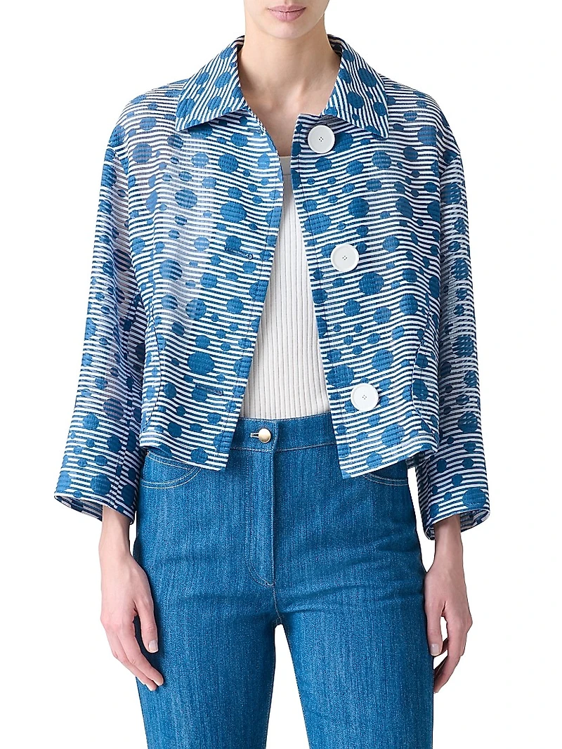 Wool Striped Polka Dot Jacquard Jacket