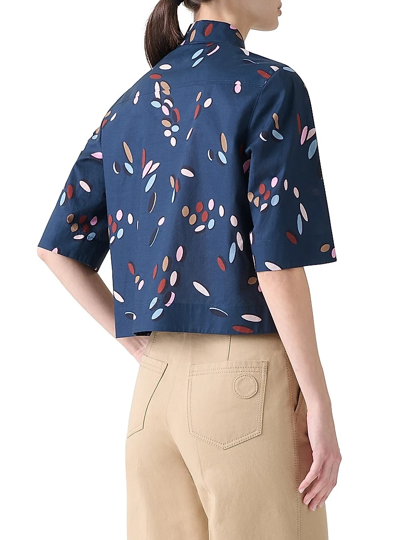 Polka Dot Print Crop Short-Sleeves Shirt