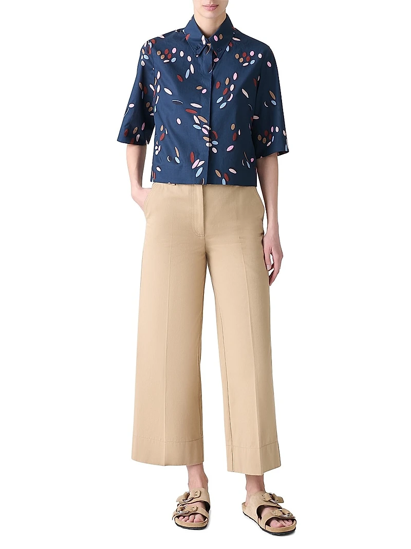 Polka Dot Print Crop Short-Sleeves Shirt