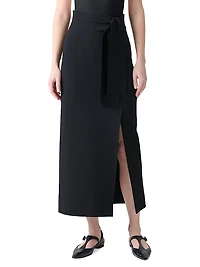Jersey Tie-Waist Pencil Midi-Skirt