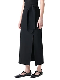 Jersey Tie-Waist Pencil Midi-Skirt