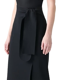 Jersey Tie-Waist Pencil Midi-Skirt