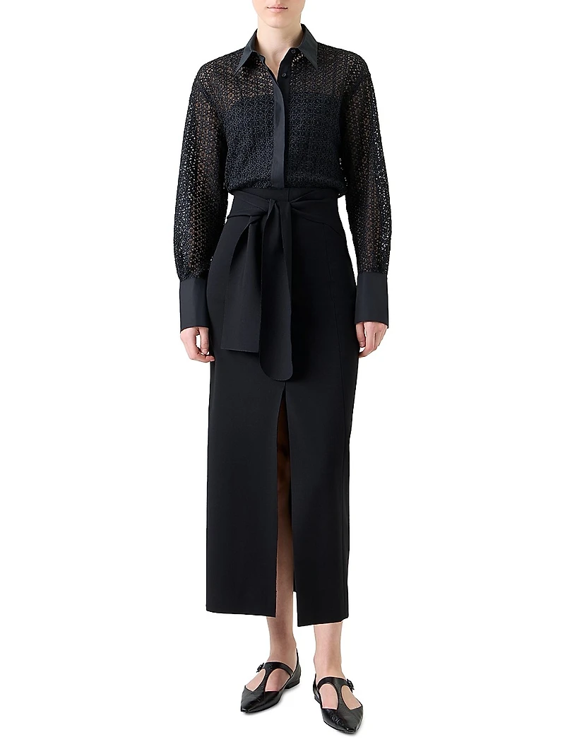 Jersey Tie-Waist Pencil Midi-Skirt