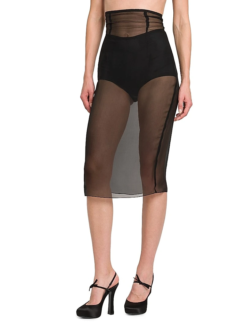Marquisette Stretch-Silk Pencil Midi-Skirt