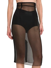 Marquisette Stretch-Silk Pencil Midi-Skirt
