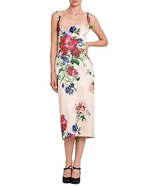 Satin Floral Sheath Midi-Dress
