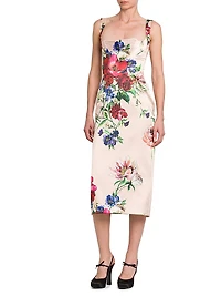 Satin Floral Sheath Midi-Dress