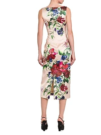 Satin Floral Sheath Midi-Dress