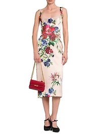 Satin Floral Sheath Midi-Dress