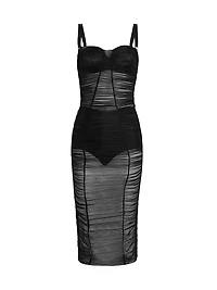 Sheer Stretch Tulle Body-Con Midi-Dress