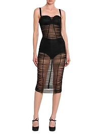 Sheer Stretch Tulle Body-Con Midi-Dress