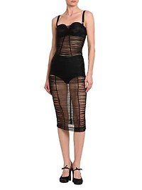 Sheer Stretch Tulle Body-Con Midi-Dress