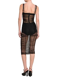 Sheer Stretch Tulle Body-Con Midi-Dress