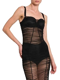 Sheer Stretch Tulle Body-Con Midi-Dress