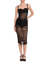 Sheer Stretch Tulle Body-Con Midi-Dress