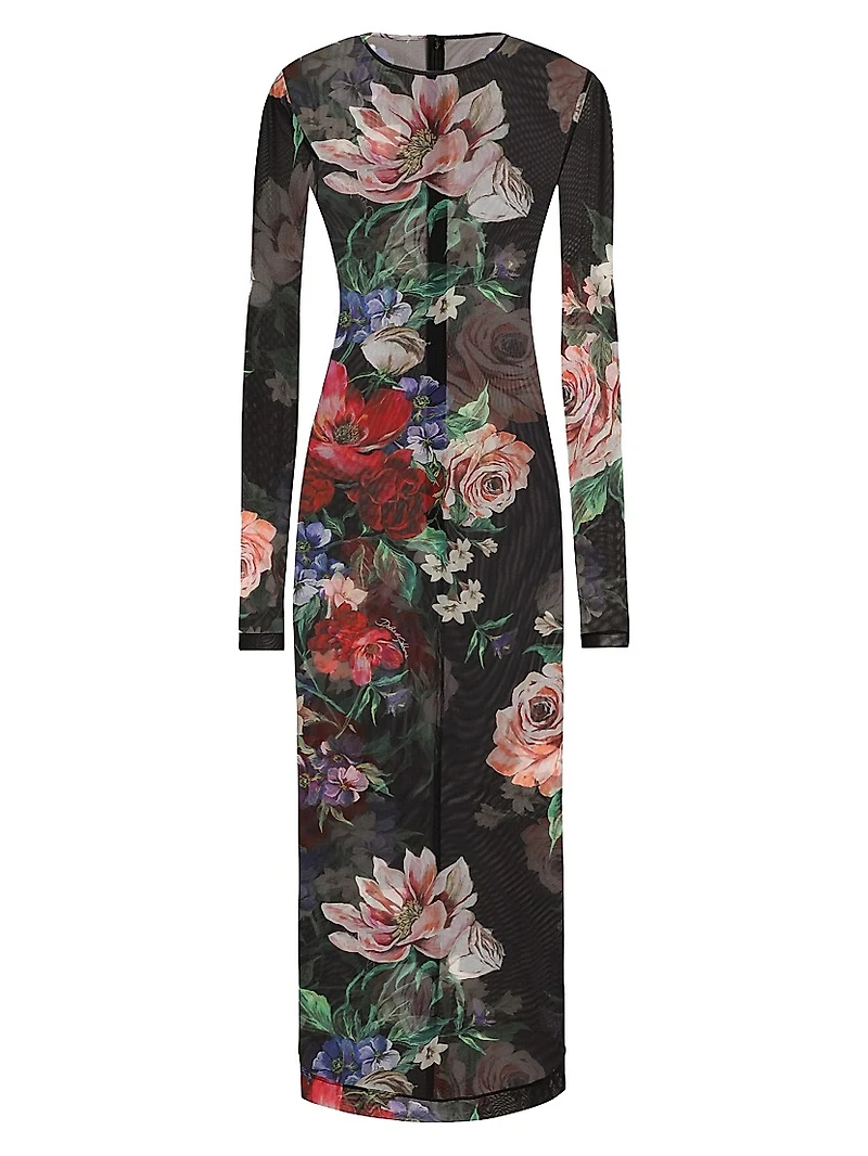 Floral Sheer Mesh Midi-Dress