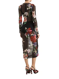 Floral Sheer Mesh Midi-Dress