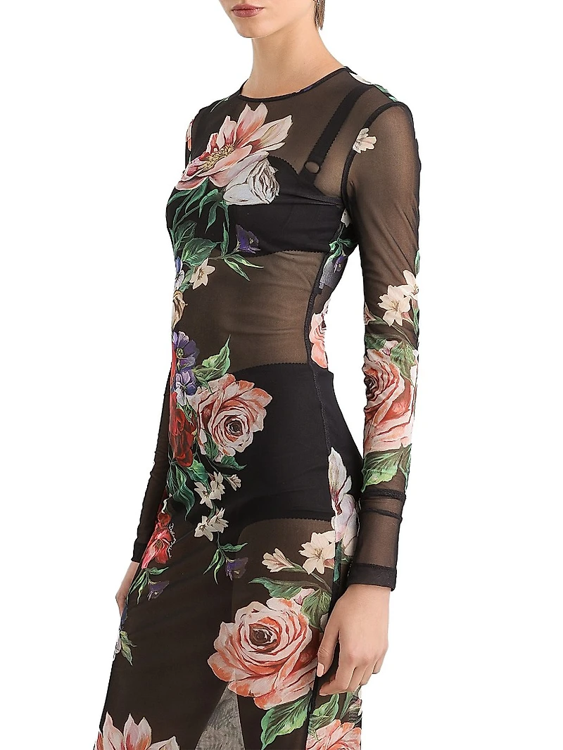 Floral Sheer Mesh Midi-Dress