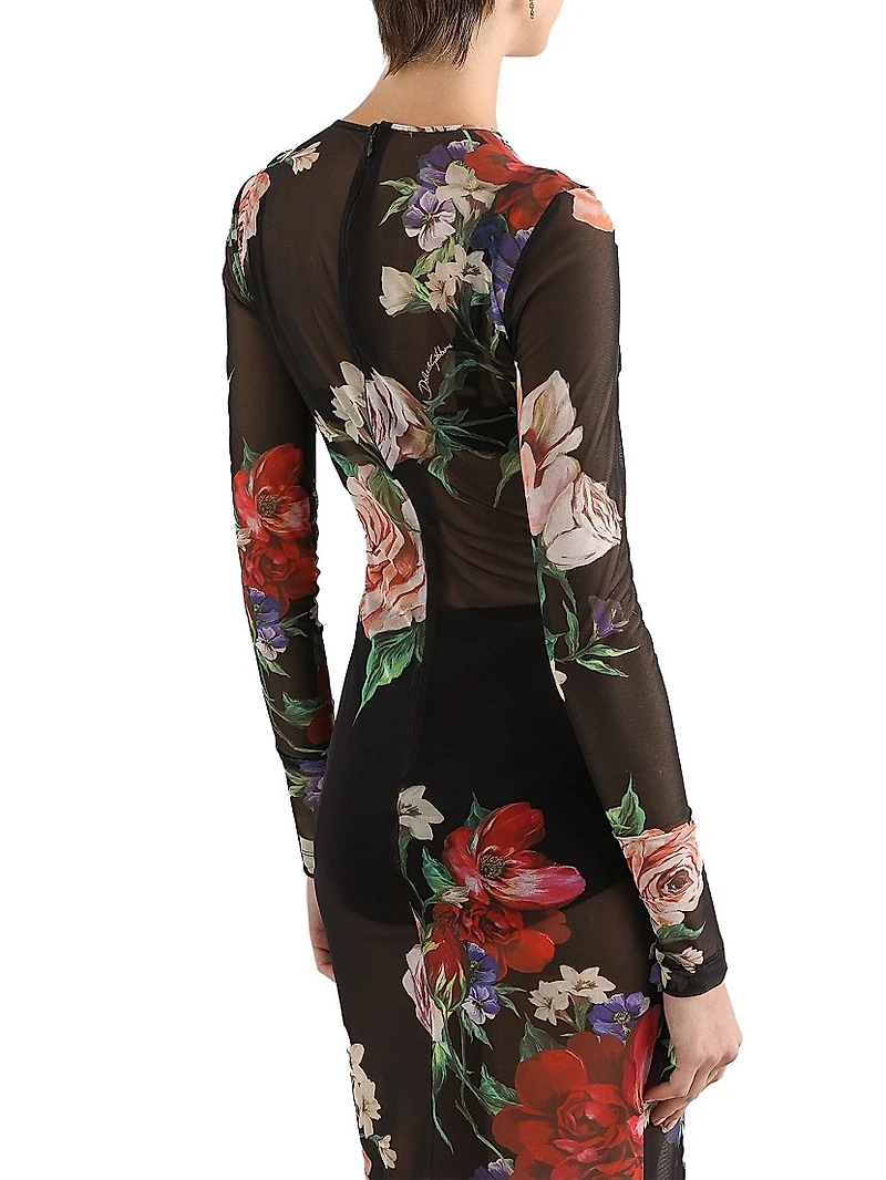 Floral Sheer Mesh Midi-Dress