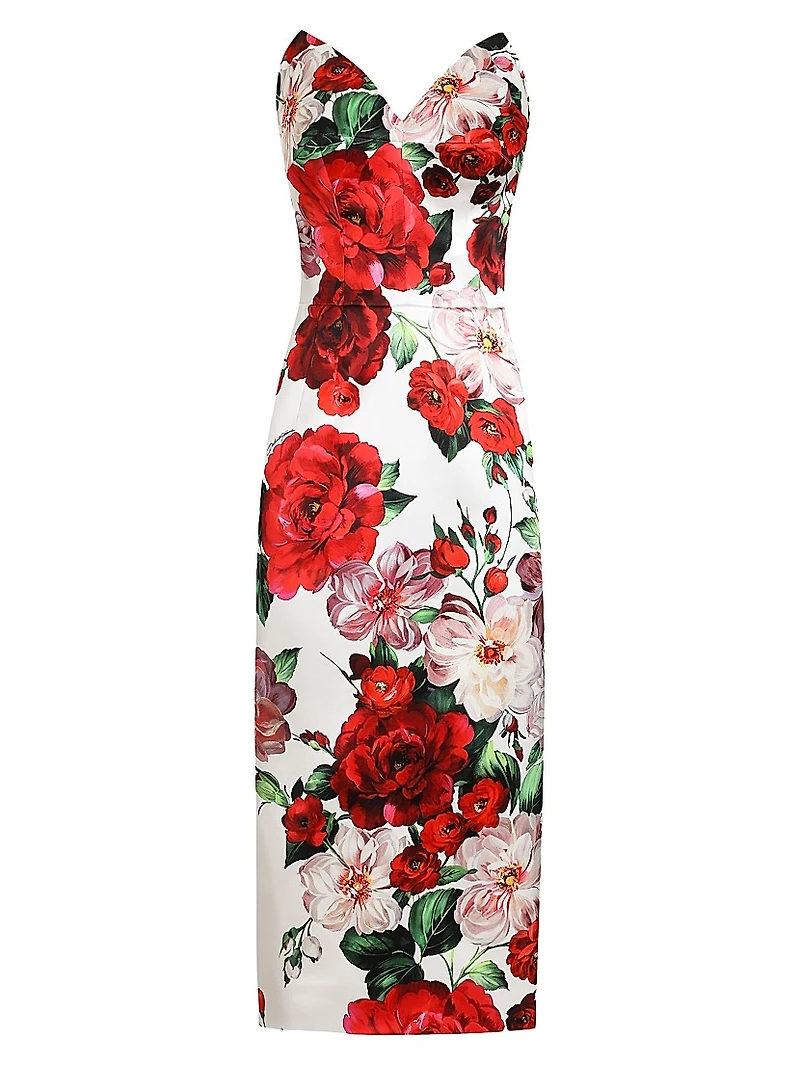 Floral Strapless Column Midi-Dress