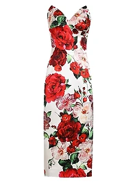 Floral Strapless Column Midi-Dress