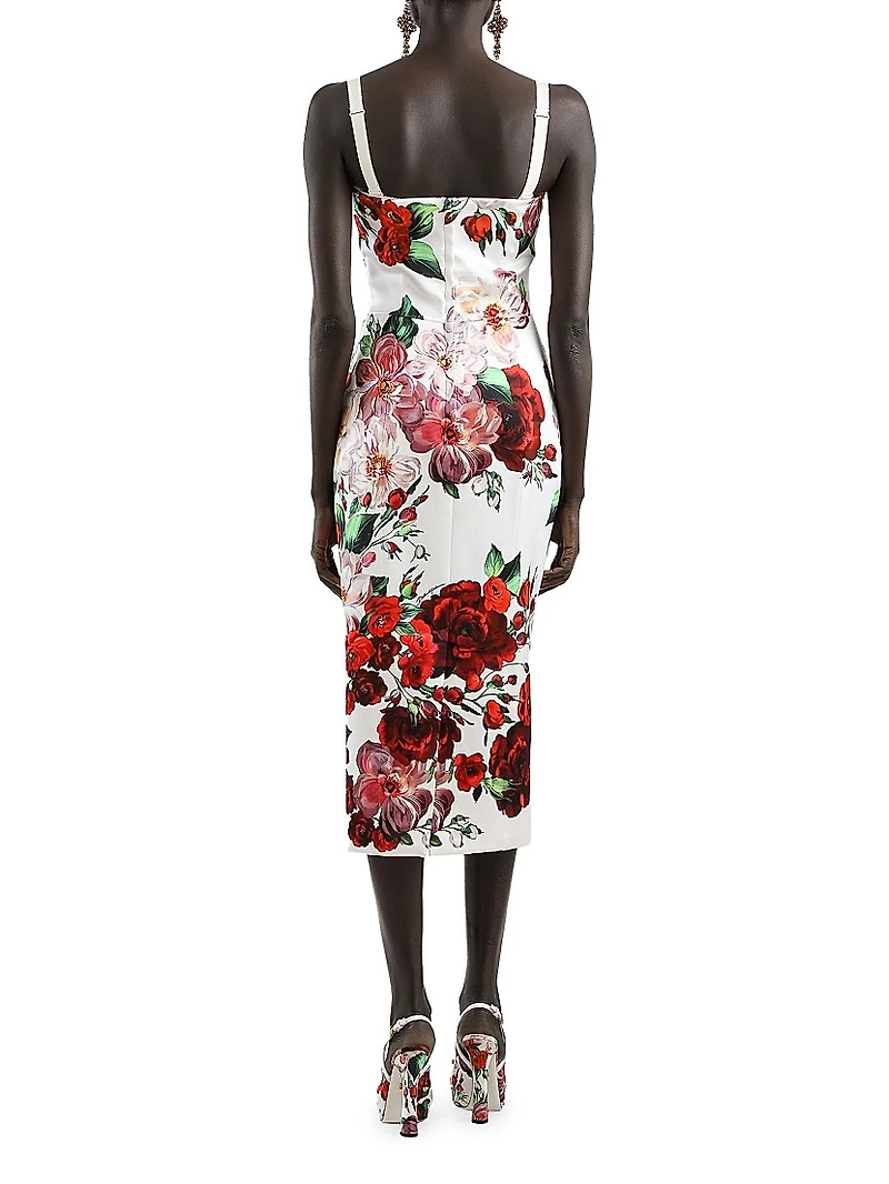 Floral Strapless Column Midi-Dress