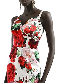 Floral Strapless Column Midi-Dress