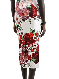 Floral Strapless Column Midi-Dress