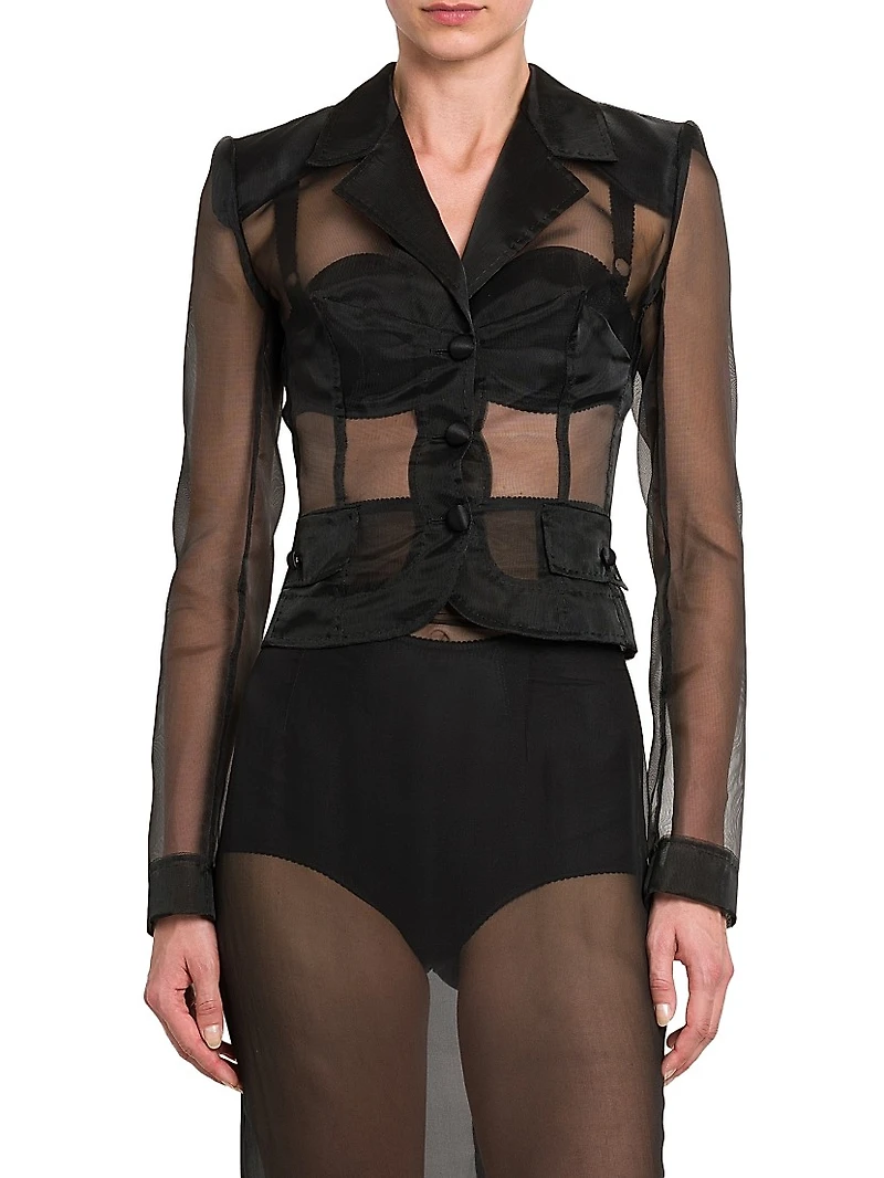 Marquisette Sheer Single-Breasted Jacket