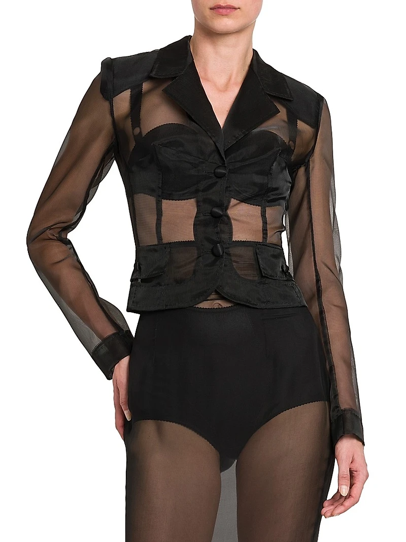 Marquisette Sheer Single-Breasted Jacket