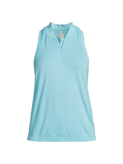 Retro Revival Seamless Textured Sleeveless Polo Top