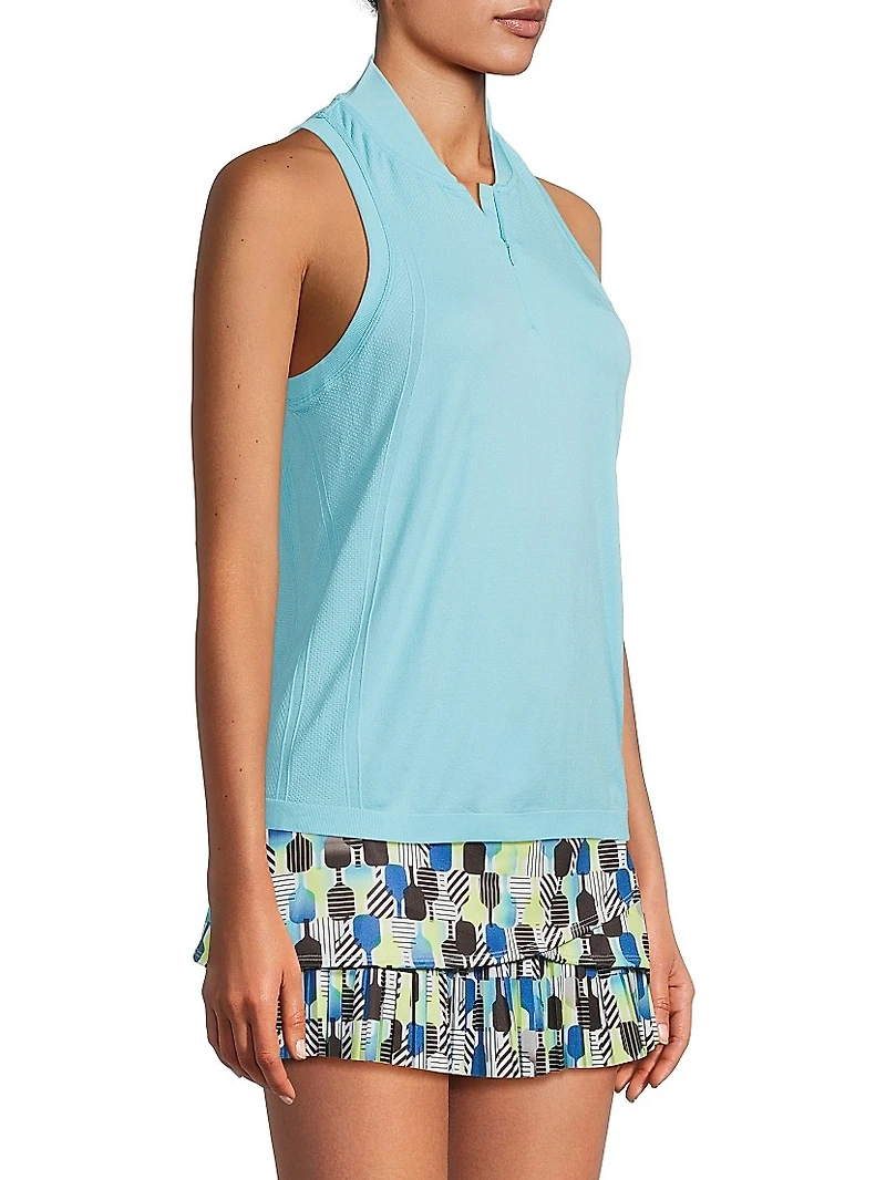 Retro Revival Seamless Textured Sleeveless Polo Top