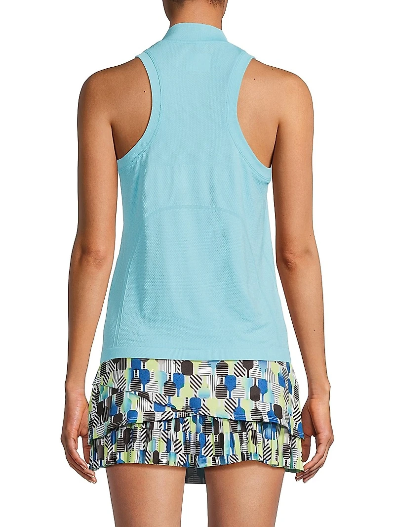 Retro Revival Seamless Textured Sleeveless Polo Top