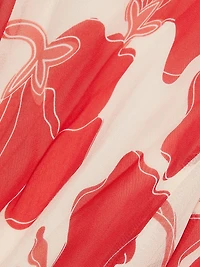 Marigold Floral Chiffon Cowlneck Flutter-Sleeve Midi-Dress