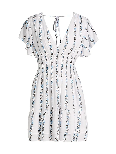 Kimora Floral Stripe Linen-Blend Minidress