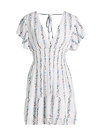 Kimora Floral Stripe Linen-Blend Minidress