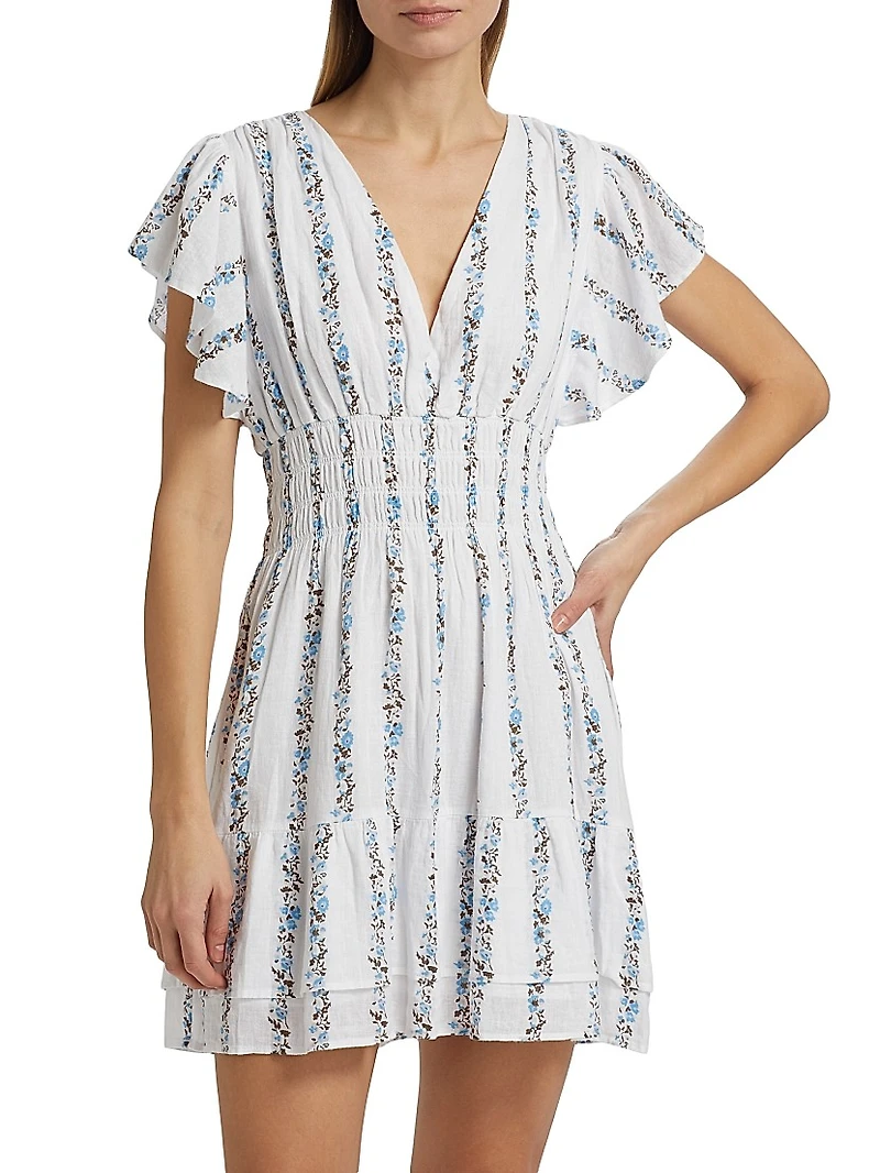 Kimora Floral Stripe Linen-Blend Minidress