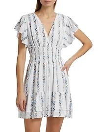 Kimora Floral Stripe Linen-Blend Minidress