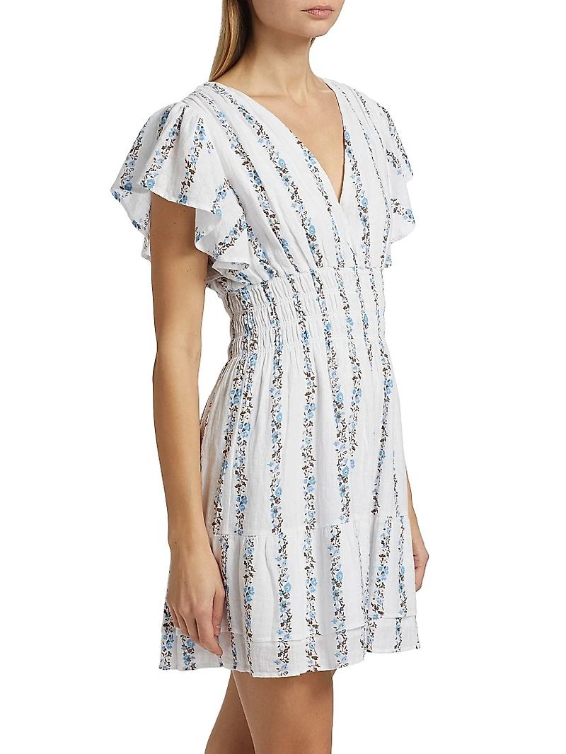 Kimora Floral Stripe Linen-Blend Minidress