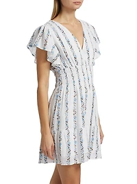 Kimora Floral Stripe Linen-Blend Minidress