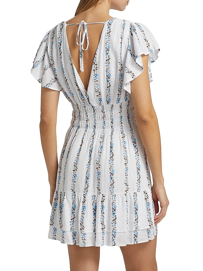 Kimora Floral Stripe Linen-Blend Minidress